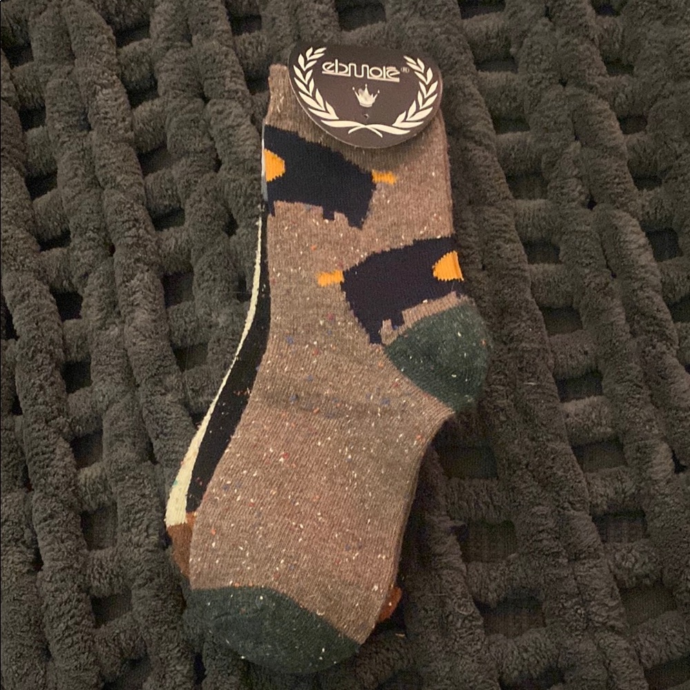 Brown, Cream, and Black Elephant Design Socks